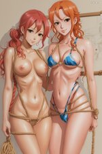 DreamShaper v7 Nami and Robin One Piece tied up with rope naug 2