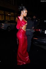 Saweetie Red Outfit Braless Beauty Fashion Show 8