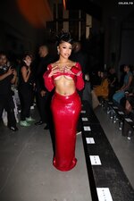 Saweetie Red Outfit Braless Beauty Fashion Show 11