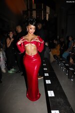 Saweetie Red Outfit Braless Beauty Fashion Show 15