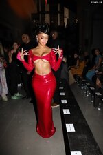 Saweetie Red Outfit Braless Beauty Fashion Show 16