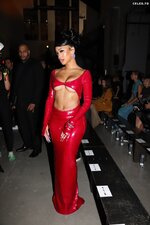 Saweetie Red Outfit Braless Beauty Fashion Show 17
