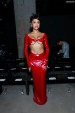 Saweetie Red Outfit Braless Beauty Fashion Show 18