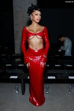 Saweetie Red Outfit Braless Beauty Fashion Show 19