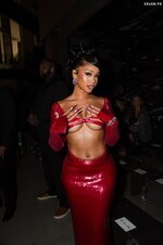Saweetie Red Outfit Braless Beauty Fashion Show 21