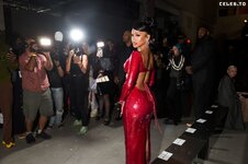 Saweetie Red Outfit Braless Beauty Fashion Show 23