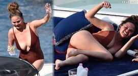 Chrissy Teigen Sexy Boobs in Low Cut Swimsuit